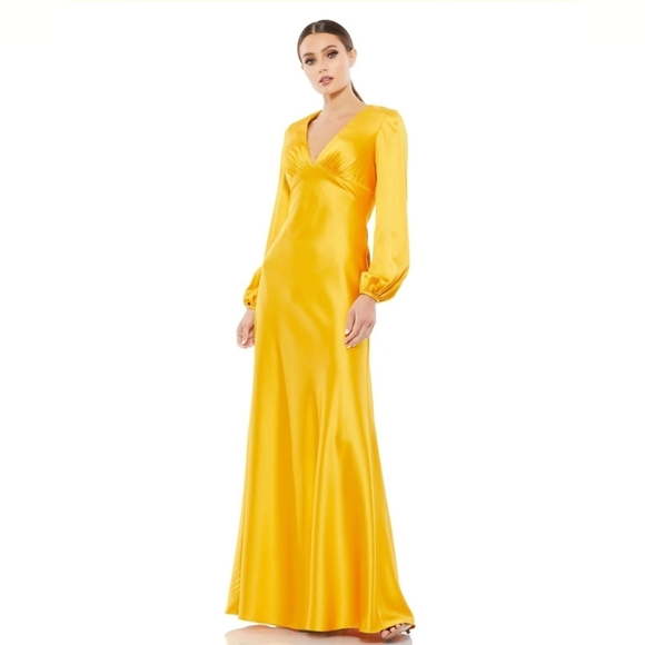 Mac Duggal Dresses & Skirts - NWT Ieena for Mac Duggal 55693 Marigold Empire Waist Bishop Sleeve Dress, Size 2